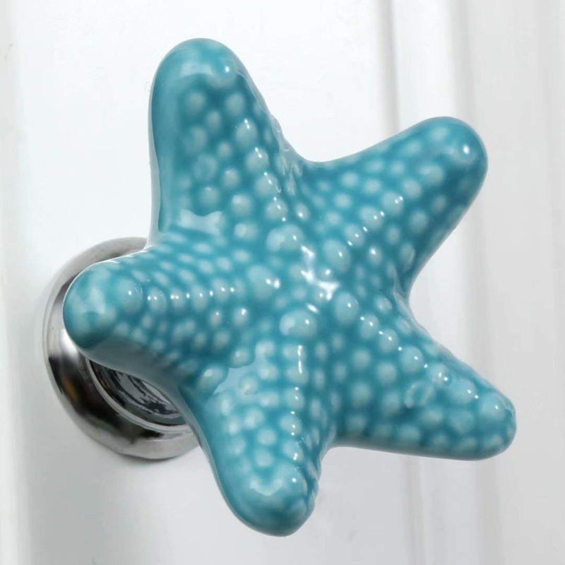Joyindecor Ceramic Nautical Starfish Drawer Pulls Handles for Seaside Cottage Coastal Dresser Cupboard Wardrobe Cabinets Kitchen, Beach/Ocean Theme Cabinet Knobs, Pack of 6 (Blue) - Image 2